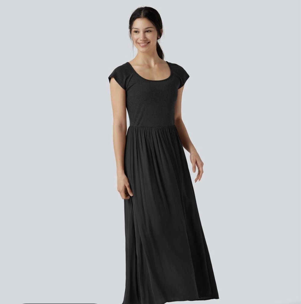 Halara Black Flowy U Neck Tank Maxi Dress Casual Womens XL Pockets